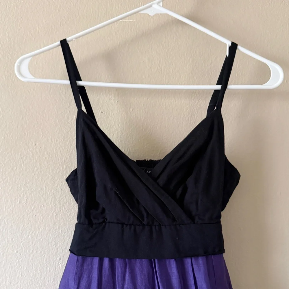 Y2K The Limited Purple Black Silk Cotton Faux Wrap Empire Waist Dress Size 0